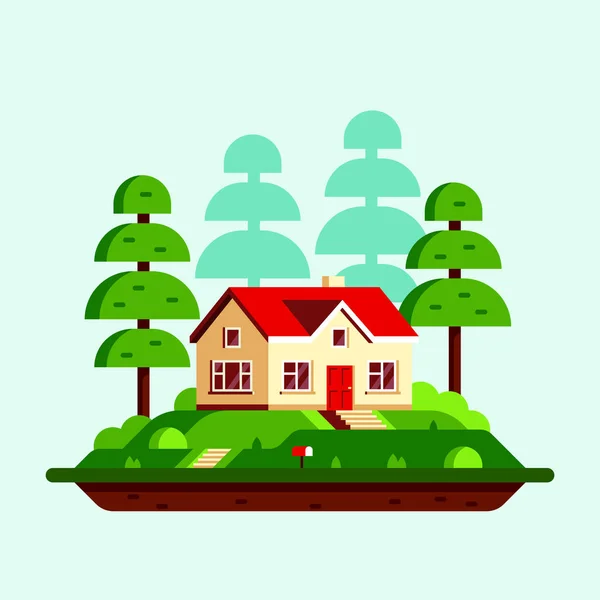 Casa de campo suburbana familiar, ilustración de diseño plano . — Vector de stock