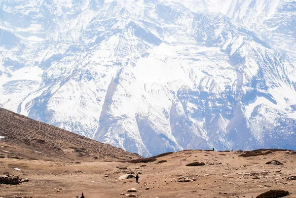 Group of travelers walks on footpath in Himalayas. — Stock Photo, Image