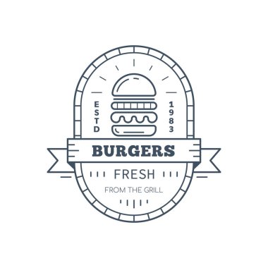 Hamburger rozeti tasarımı, vektör çizgisi çizimi
