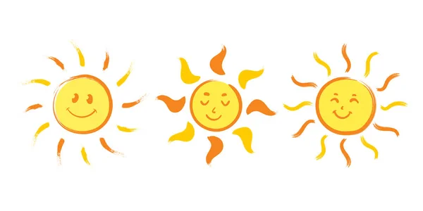 Conjunto de ícones de verão sorridentes alegres desenhados à mão — Vetor de Stock