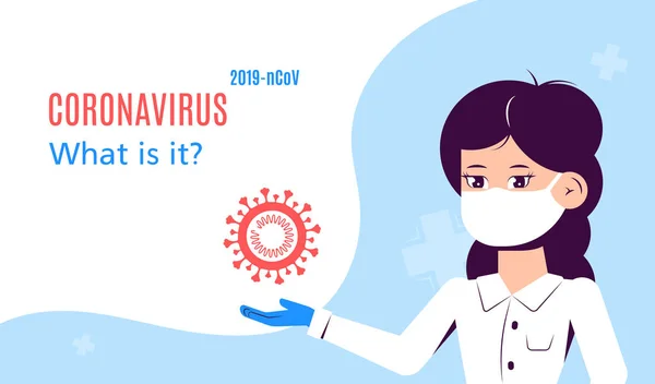 Coronavirus 2019-nCoV banner informações. Ilustração de estilo plano . — Vetor de Stock