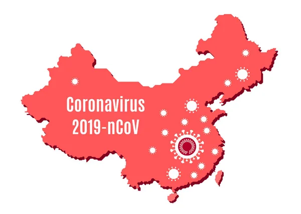 Mapa de China y el brote de Coronavirus en Wuhan — Vector de stock