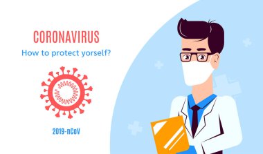 Coronavirus 2019-ncov bilgi pankartı. Düz biçim illüstrasyonu.