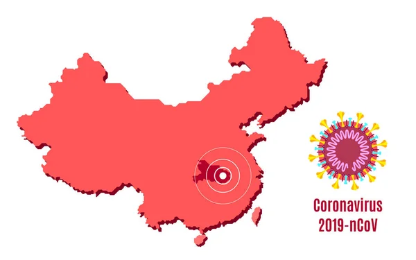 Mapa de China y el brote de Coronavirus en Wuhan — Vector de stock