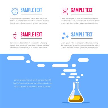 Kimya araştırma bilimi bilgi pankartı şablonu. Stok vektörü.