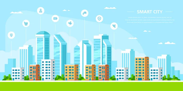 Smart city koncepció banner design lapos stílusban — Stock Vector