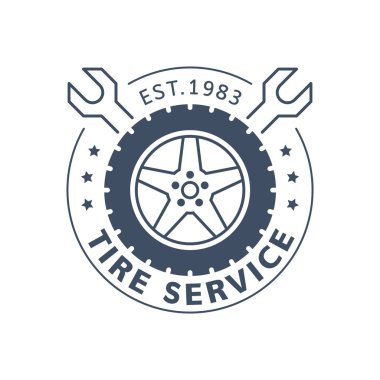 Lastik ve tekerlek servis rozeti tasarımı, hisse senedi vektörü