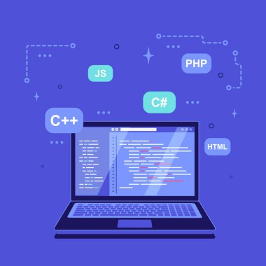 Kodlama, programlama, uygulama geliştirme kavramı pankart tasarımı