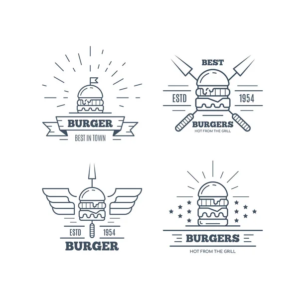 Conjunto Diseño Insignia Hamburguesas Aislado Sobre Fondo Blanco Ilustración Arte — Vector de stock