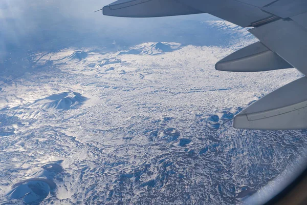 Aircraft Wing Ground Seen Window Aircraft View Porthole Stock Photo — Stock Photo, Image