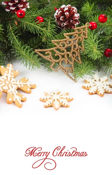 Fondo de Navidad con árbol de Navidad y pan de jengibre — Foto de Stock