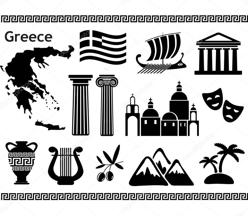 Greece travel icons set