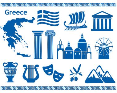 Greece travel icons set clipart
