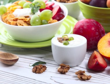 Taze meyve ve yoğurt ile müsli