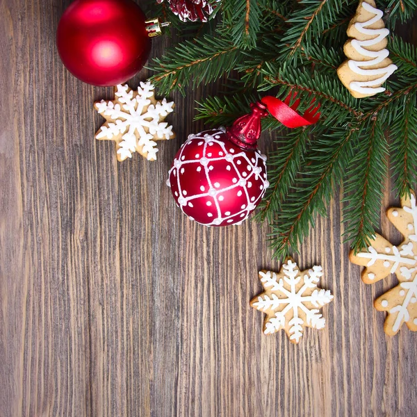 赤いクリスマス ボール、クリスマスの背景 — ストック写真