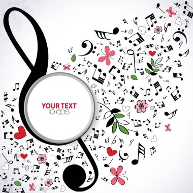 bahar müzikal arka kelebek, çiçek ve notlar