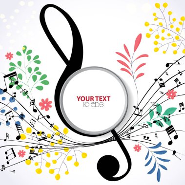 Müzikal bahar arka plan notları ve çiçekler ile