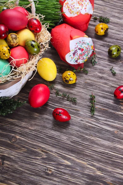 Великодній Фон Булочкою Свічкою Яйцями — стокове фото