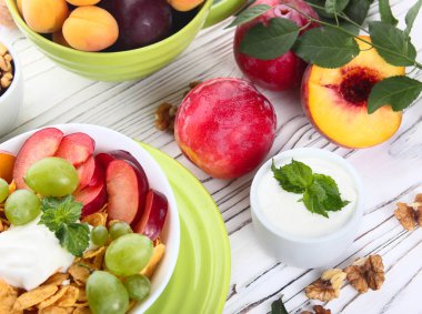 Taze meyve ve yoğurt ile müsli