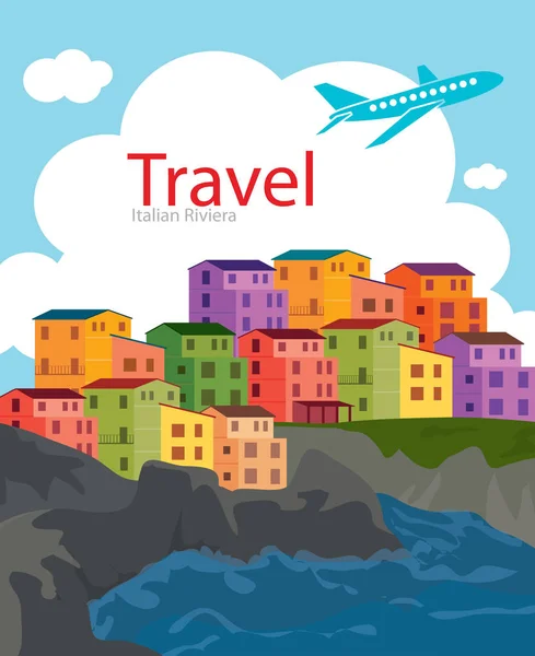 Fondo Con Vector Plano Para Viajar Riviera Italiana — Vector de stock