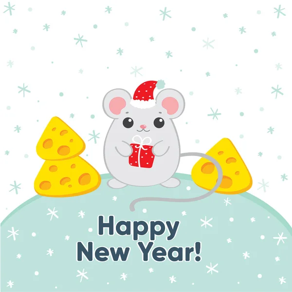 Merry Christmas Card Cute Winter Mouse 2020 Happy New Year — Stock Vector