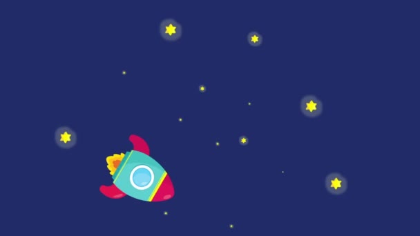 Rocket Flight Animation Espaço Fundo Com Estrelas Dia Cosmonáutica — Vídeo de Stock