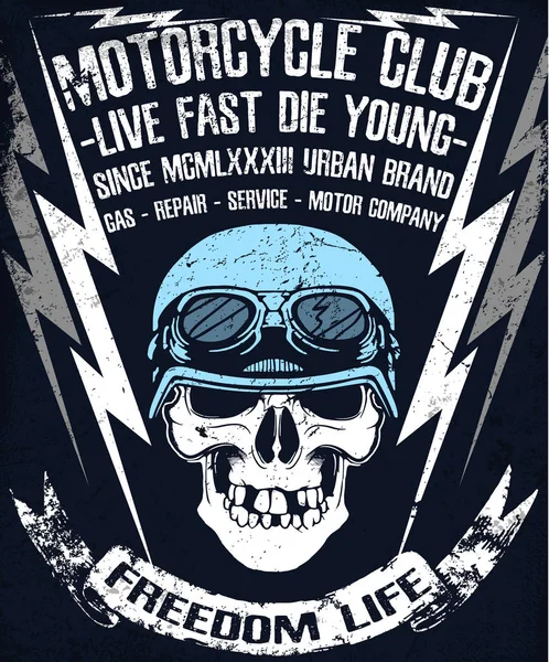 Skull T-shirt Design Gráfico Motor Club — Vetor de Stock