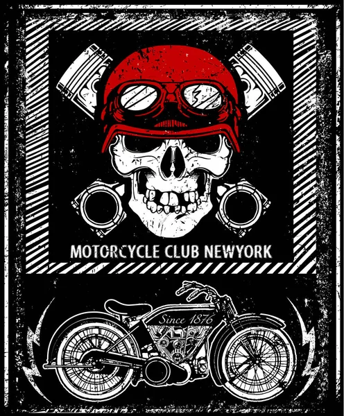 Vintage motocykl ręka wektor ciągnione czaszka kask tee graficzny de — Wektor stockowy