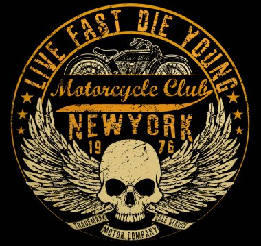 Motosiklet tipografi, t-shirt grafik, vektörel çizimler