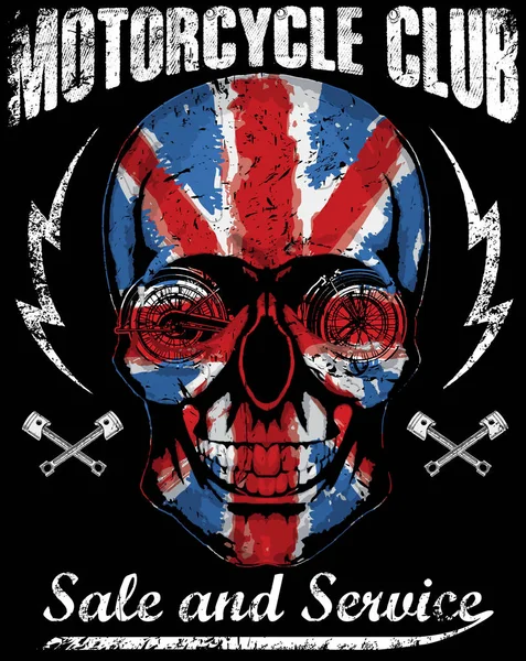 Skull T-shirt Design Gráfico Motocicleta clube —  Vetores de Stock