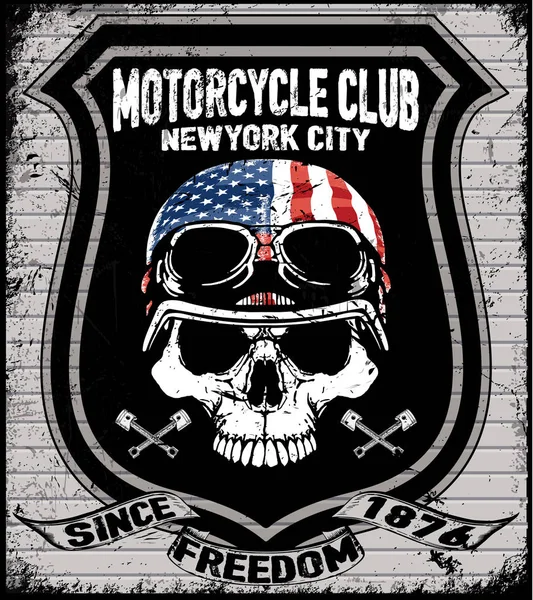 Skull T-shirt Design Gráfico Motocicleta clube — Vetor de Stock