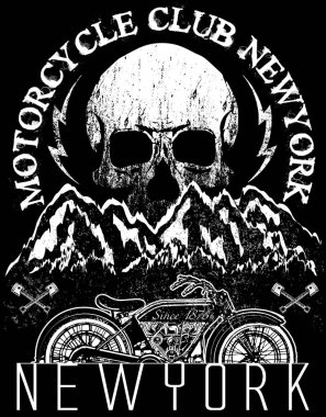 Kafatası motosiklet tee grafik tasarım