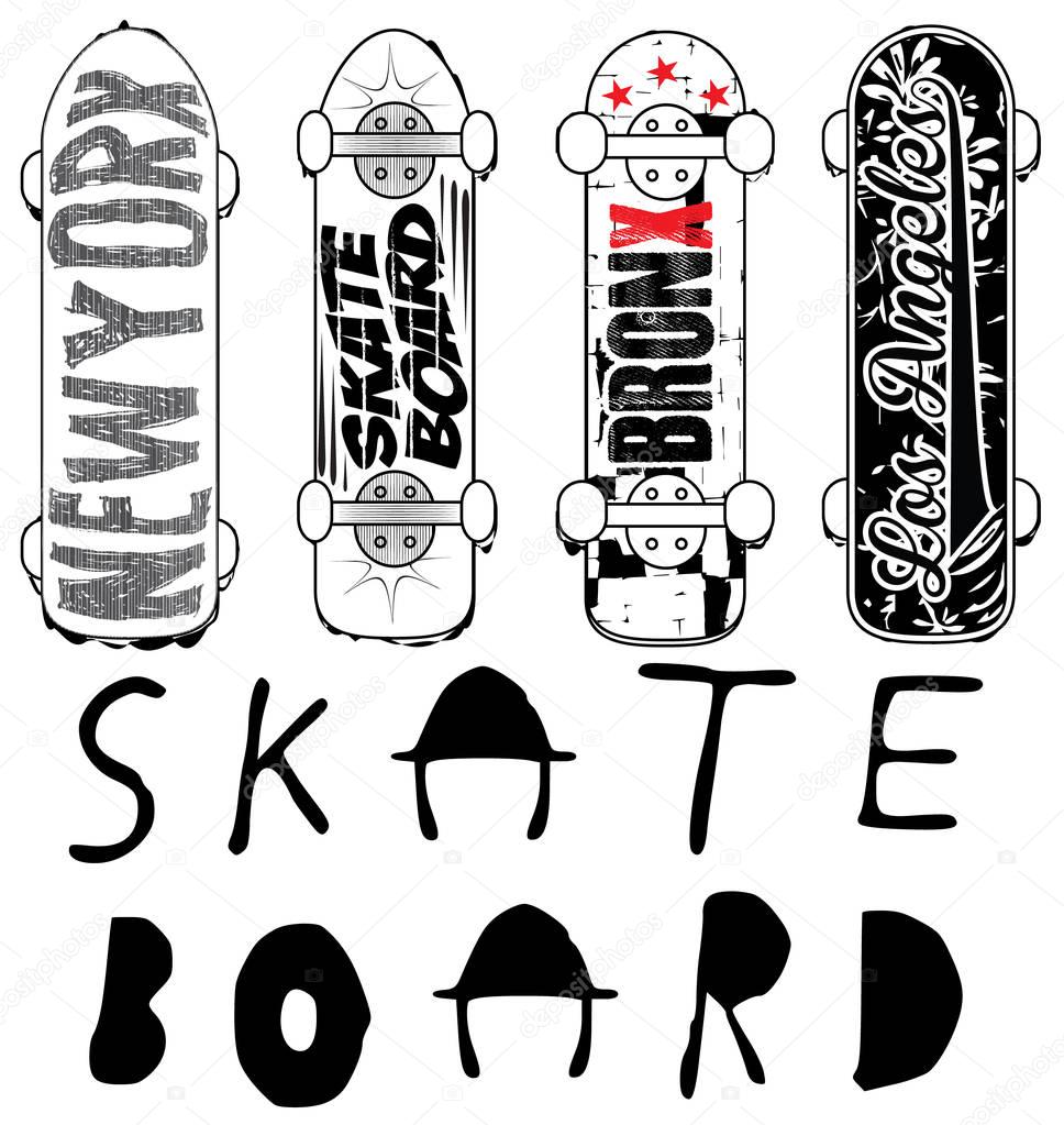 Skate board typography; t-shirt graphics; vectors