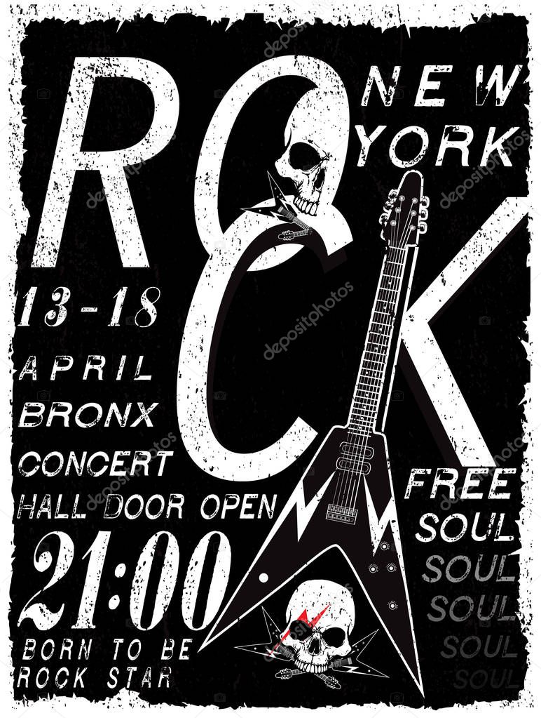 Rock poster, vintage rock and roll typographic for t-shirt; tee 