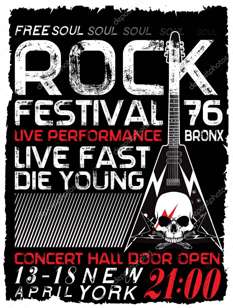 Rock poster, vintage rock and roll typographic for t-shirt; tee design; poster; vector illustration