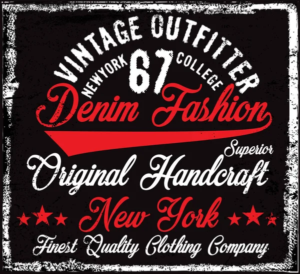 Typografie vintage logo značky Denim vytisknout tričko. Retro umění — Stockový vektor