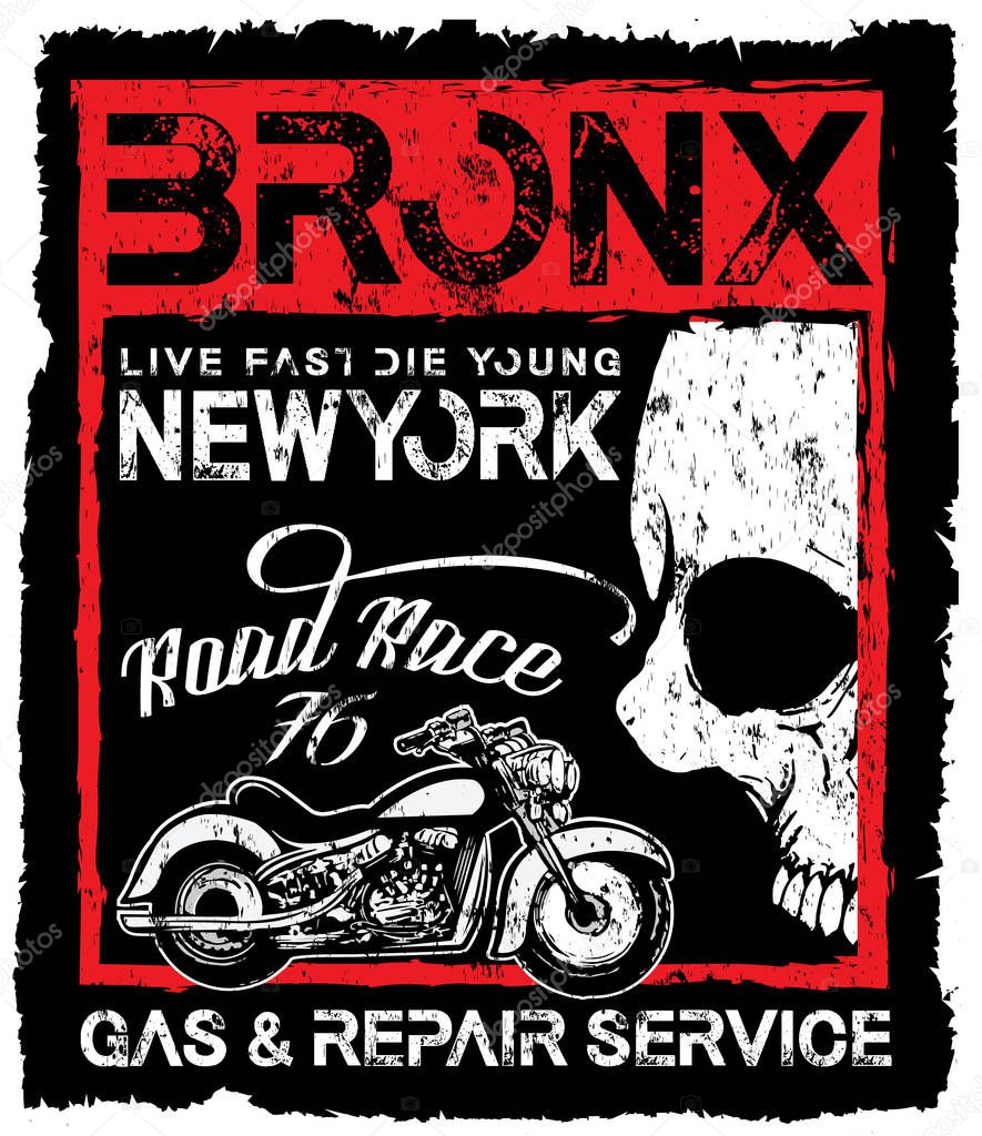 Vintage motorcycle Skull poster t shirt design
