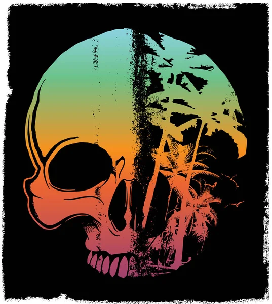 Skull Summer T shirt Graphic Design — Stock Vector