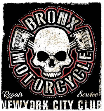 Kafatası Vintage motosiklet Logo Amblem T shirt tasarım