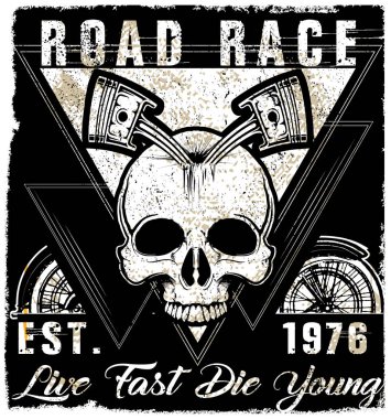 Kafatası Vintage motosiklet Logo Amblem T shirt tasarım