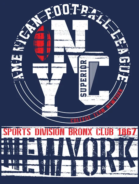 Векторная печать и университетская сборная Нью-Йорка. Для футболки или — стоковый вектор