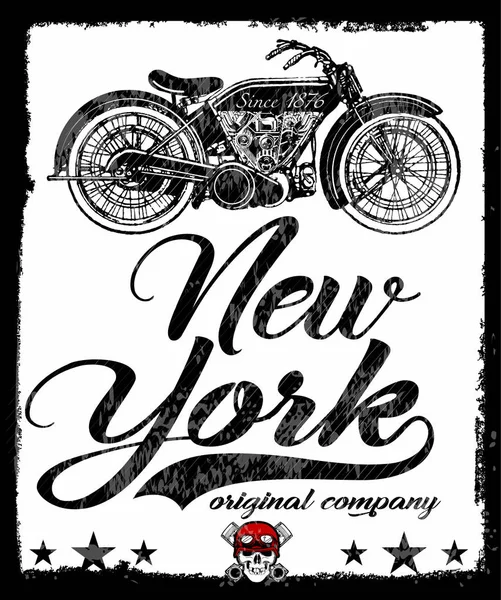 Vintage motocykl ručně kreslenou vektorové tee grafický design — Stockový vektor