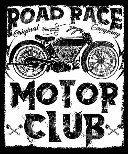 Vintage motocicleta mano dibujado vector tee diseño gráfico — Vector de stock