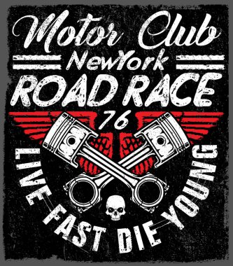 Vintage motosiklet elle çizilmiş vektör tee grafik tasarım