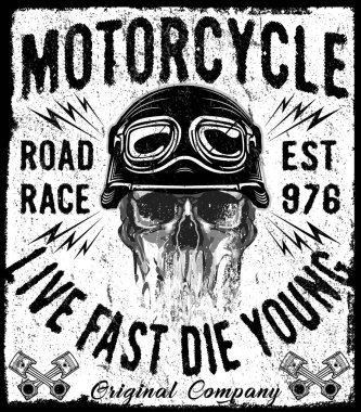 Vintage motosiklet elle çizilmiş vektör tee grafik tasarım