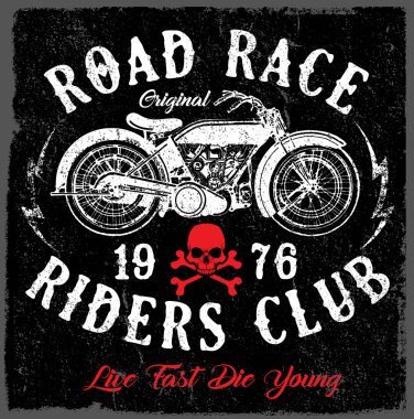 Vintage motosiklet elle çizilmiş vektör tee grafik tasarım