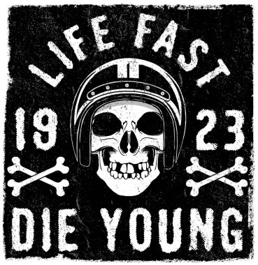 Tipografi grafik ve afiş yarış motosiklet. Kafatası ve eski 