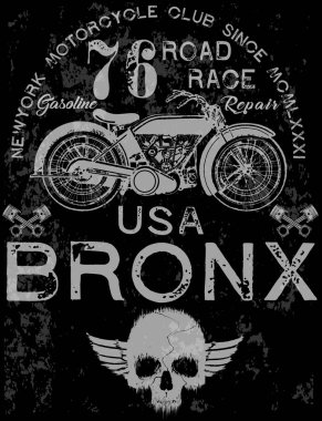 Vintage motosiklet elle çizilmiş vektör tee grafik tasarım