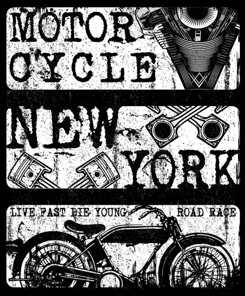 T-shirt etichetta moto design con illustrazione di costoletta personalizzata — Vettoriale Stock