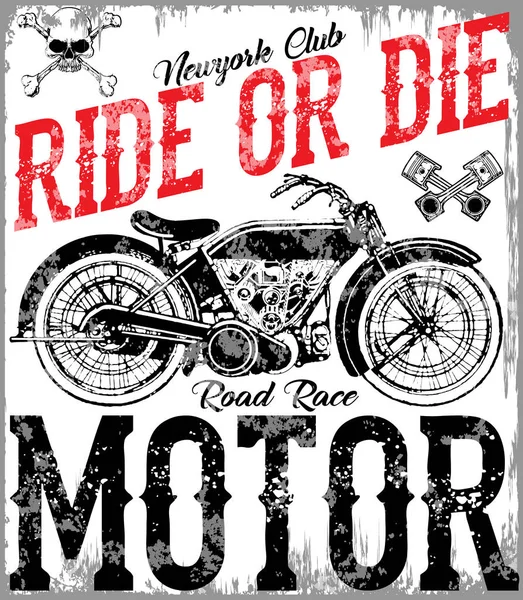 Motosiklet etiket t-shirt tasarımı ile özel chop çizimi — Stok Vektör